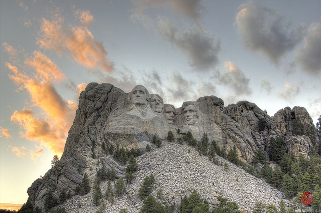 Mount Rushmore with painted sky