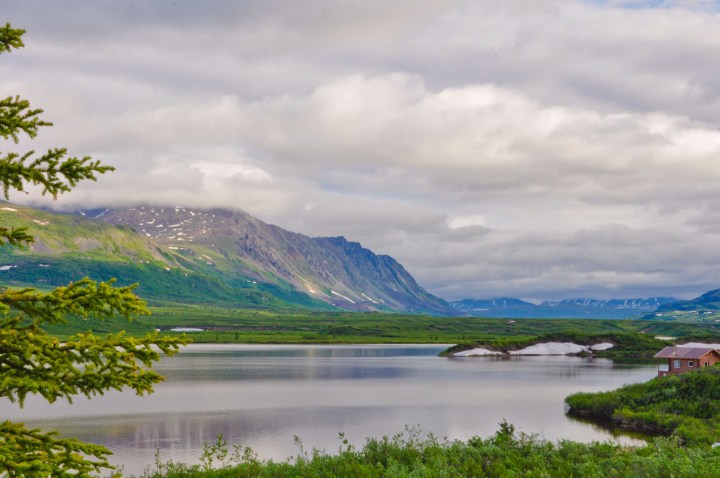 Scenic mountains and river in Alaska