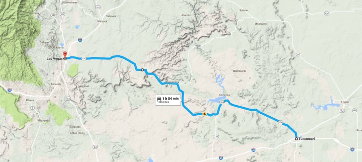 Map of NM state Road 104, from Tucumcari to Las Vegas, NM