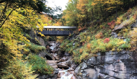 A Wooden Bridge And Waterfall Are Just Part Of What Makes The 1-Mile Whitehouse Trail In New Hampshire Unbeatable