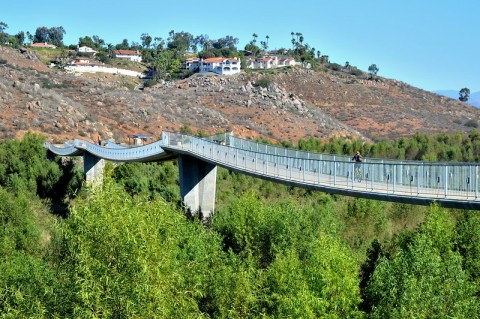 Walk Across A 990-Foot Suspension Bridge On Lake Hodges Pedestrian Bridge Trail In Southern California