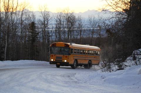 Ride To The Top Of The Mountain On A Warm School Bus At Moose Mountain Ski Resort In Alaska