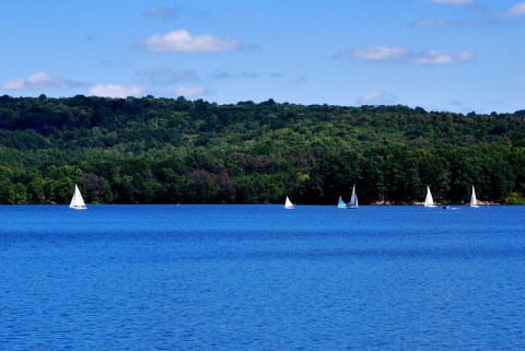 The Water Is A Brilliant Blue At Lake Arthur, A Refreshing Roadside Stop In Pennsylvania