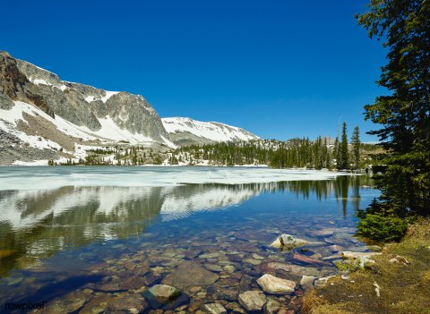 The Water Is A Brilliant Blue At Lake Marie, A Refreshing Roadside Stop In Wyoming