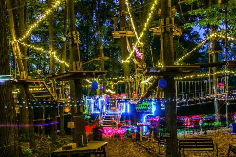 Climb Through Magical, Glowing Treetops During The Special Glow In The Park Adventure At The Adventure Park In New York