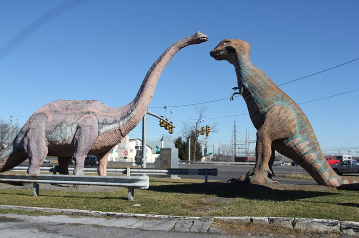 Apatosaurus and T-Rex Statues at Dinosaur Land