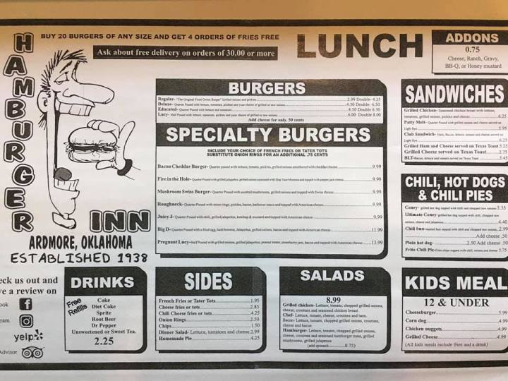 Hamburger Inn Menu Oklahoma