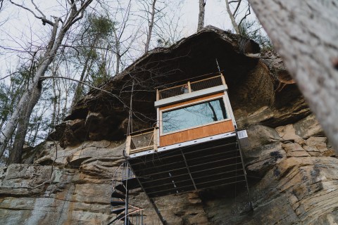 Climb A Floating Staircase To The First Cliff-Mounted Treehouse Rental In Red River Gorge In Kentucky