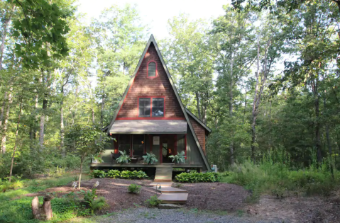 Stay The Night Inside This Cozy A-Frame Rental Cabin In Virginia Built Almost Entirely Out Of Recycled Materials