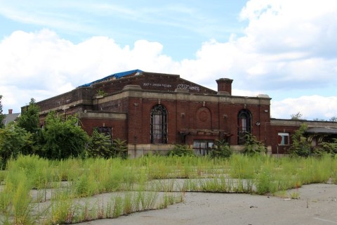 overgrown grass at the Pawtucket-Central Falls Railway Station in Rhode Island