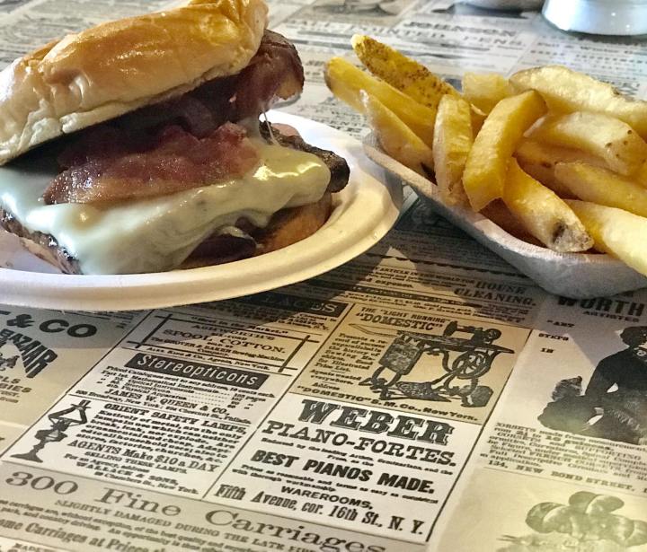 fries and a burger at Beef Barn in Rhode Island