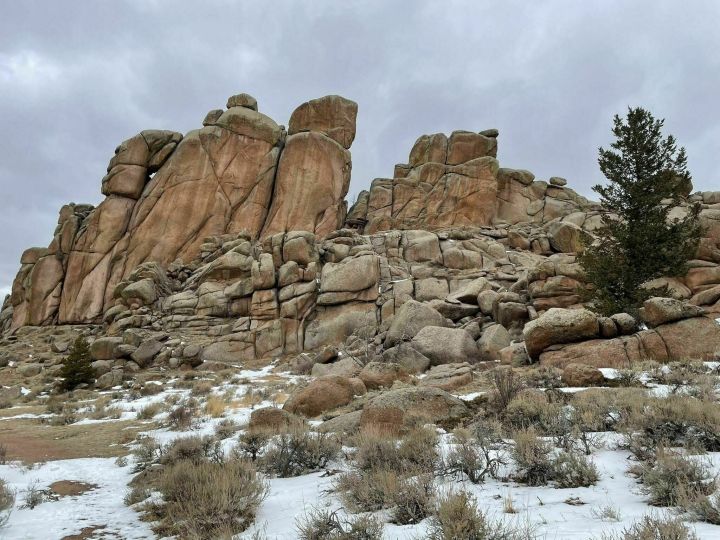 winter day on Turtle Rock Loop Trail in Wyoming