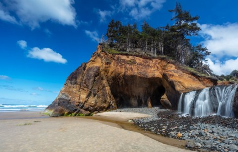 Visit Hug Point Falls In Oregon, A Hidden Gem Beach That Has Its Very Own Waterfall