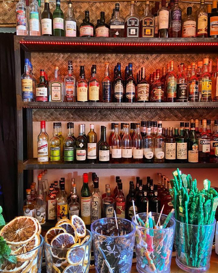 bar shelf at Bootlegger Tiki