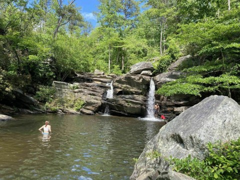 This 6-Mile Trail In Alabama Leads To A Double Waterfall And A Waterfall Swimming Hole