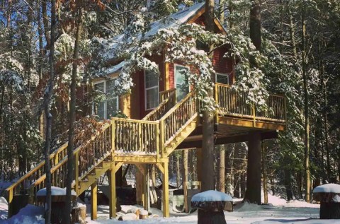 Sleep Among Trees And Pines At This Cozy Lakes Region Tree House In New Hampshire