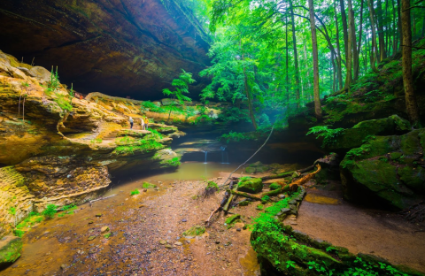 Ohio's Whispering Cave In Hocking Hills Has A Unique And Beautiful Waterfall
