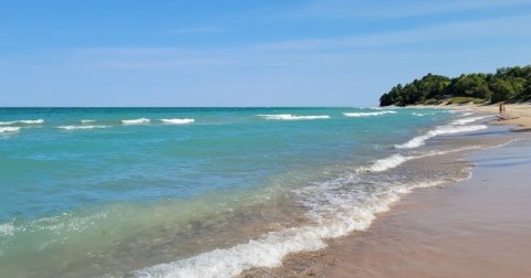 The Water Is A Brilliant Blue At Christmas Cove Beach, A Refreshing Roadside Stop In Michigan