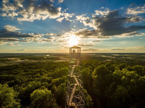 Climb Wooden Steps Into The Clouds On The Mountain Fire Lookout Tower In Wisconsin’s Chequamegon-Nicolet National Forest