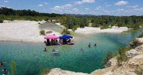 The Water Is A Brilliant Blue At Los Rios Campground, A Refreshing Roadside Stop In Texas