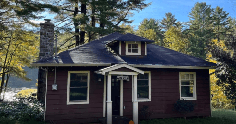 A Riverfront Getaway In Pennsylvania, This Cabin In Blakeslee Has A Private Waterfall