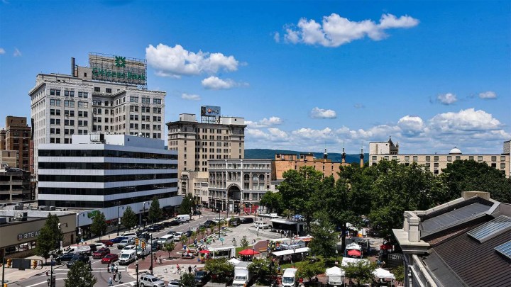 An aerial view of downtown Wilkes-Barre.