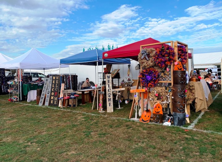 A bustling fall craft market.