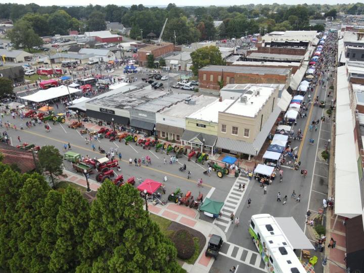 The best fall festivals in Alabama include Depot Days in downtown Hartselle, with an aerial of the festival site shown.