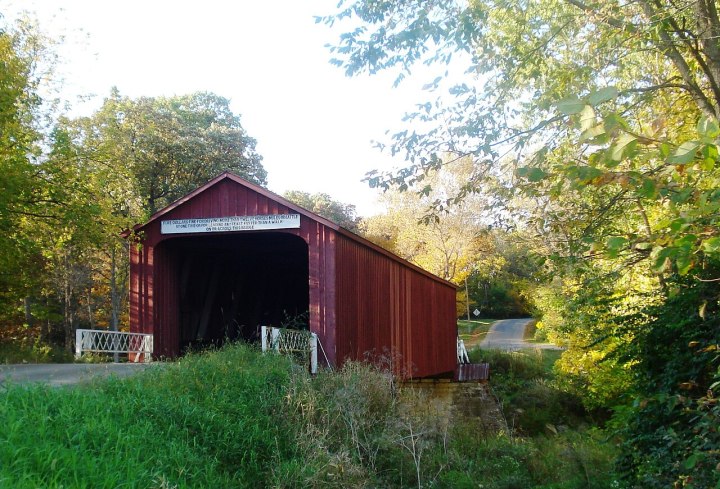 red-covered bridge in Princeton, Illinois