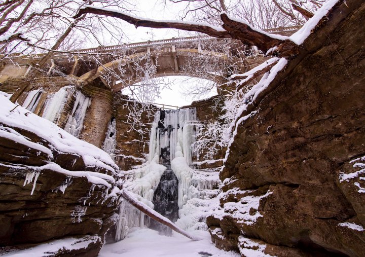 frozen waterfalls in Oglesby, Illinois