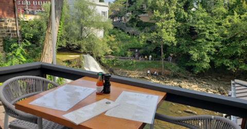 Dine While Overlooking A Waterfall At 17 River Grille Near Cleveland